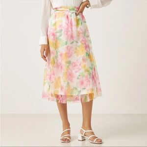 Floral A-Line Midi Skirt in Pink & Yellow